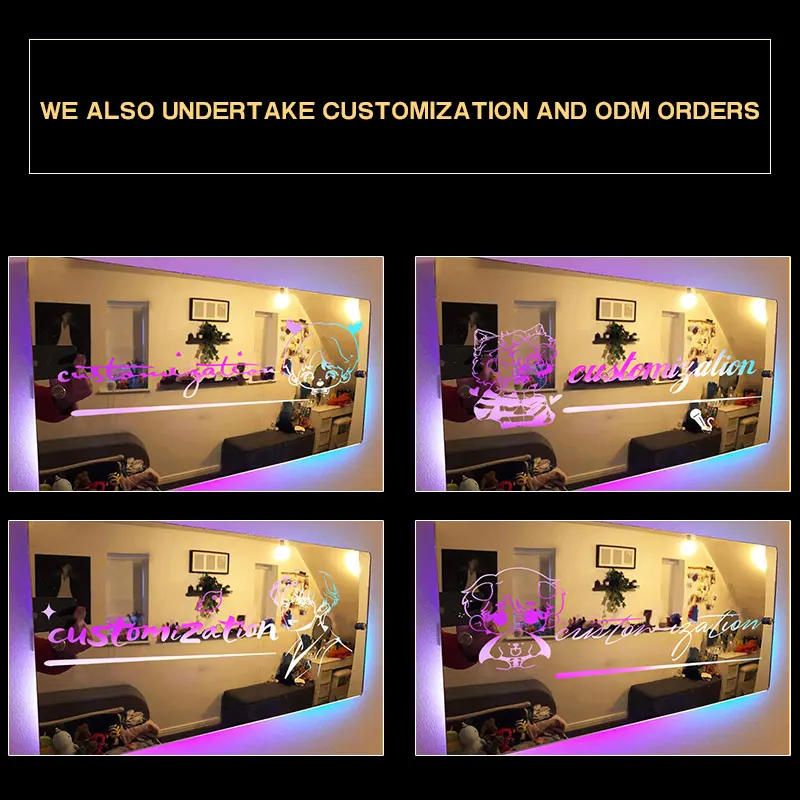 Personalised Mirror Light Words Acrylic Mirror Wall Decor LED Light Wall Custom Name Neon Gift Room Decorations Sign Star Fans