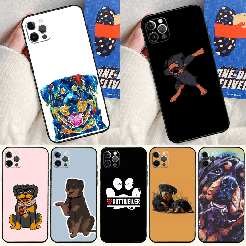 Funda de perro Rottweiler de dibujos animados para Apple iPhone 15 16 14 13 12 11 Pro Max Mini XR 15 16 Plus 16e funda protectora