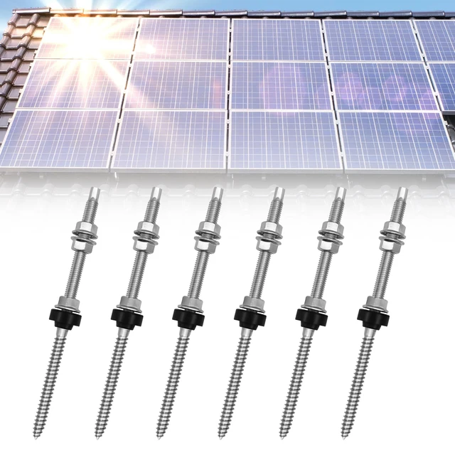 6/10 Zestawów Śrub ze Stali Nierdzewnej SUS304 do Zawieszania Paneli Solarnych, Zestaw Montażowy do Paneli Solarnych na Dowolne Drewniane Belki