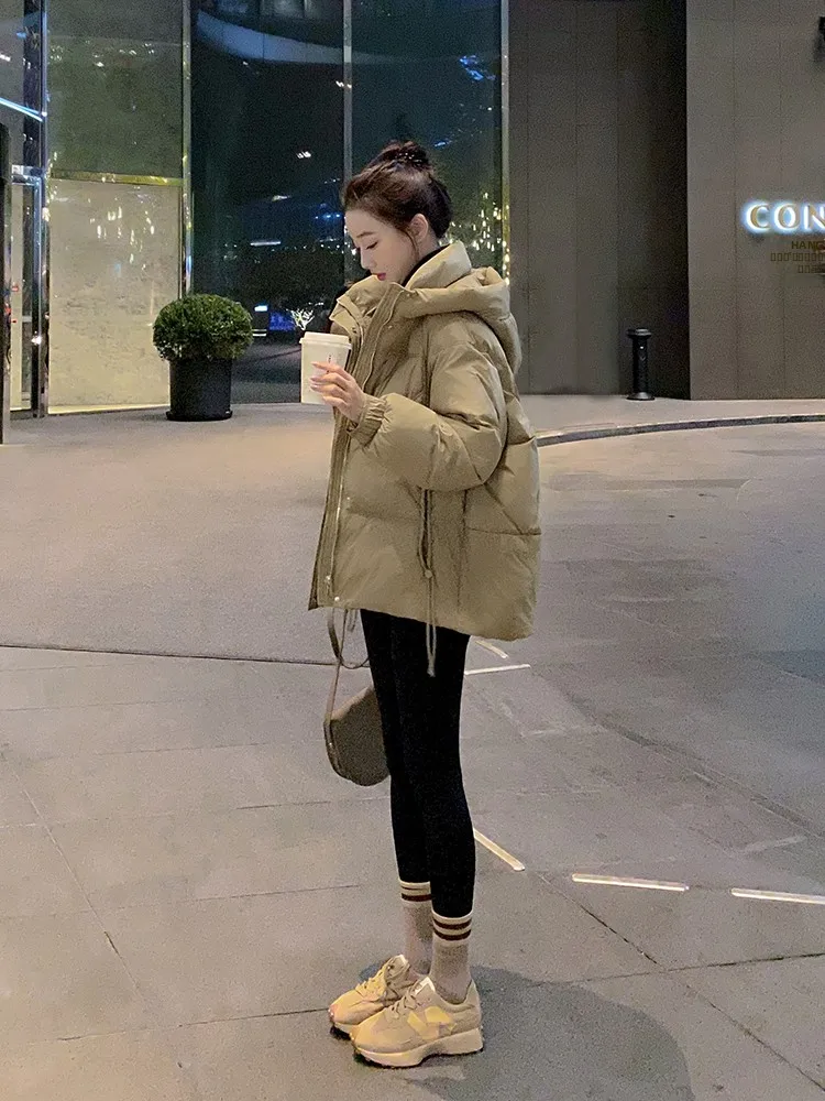 

Женская утепленная куртка-пуховик цвета хаки с 90% белым утиным пухом, свободного кроя, шелковистая, модная верхняя одежда, зимняя новинка, большой размер