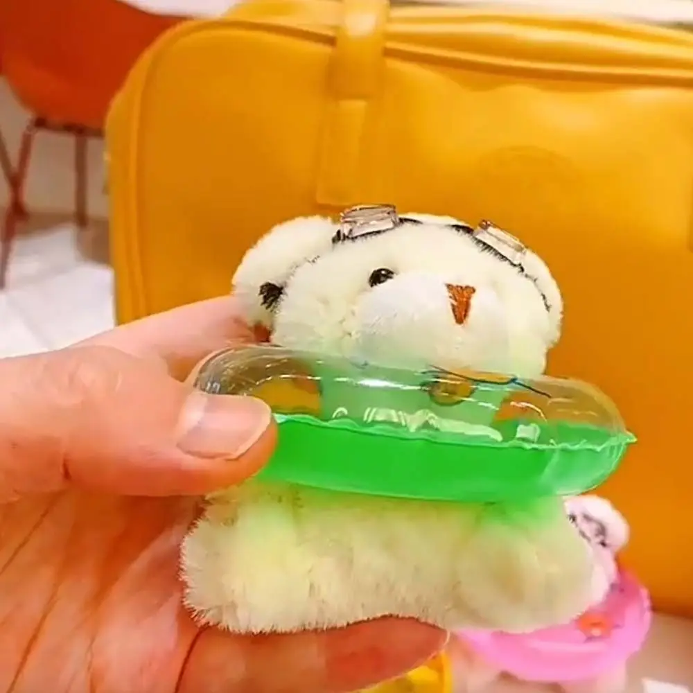 พวงกุญแจหมีว่ายน้ำ PVC น่ารัก ตุ๊กตาใส แว่นตาสัตว์ จี้ สไตล์เกาหลี เป็ดพิมพ์ลายหมี พวงกุญแจของขวัญ