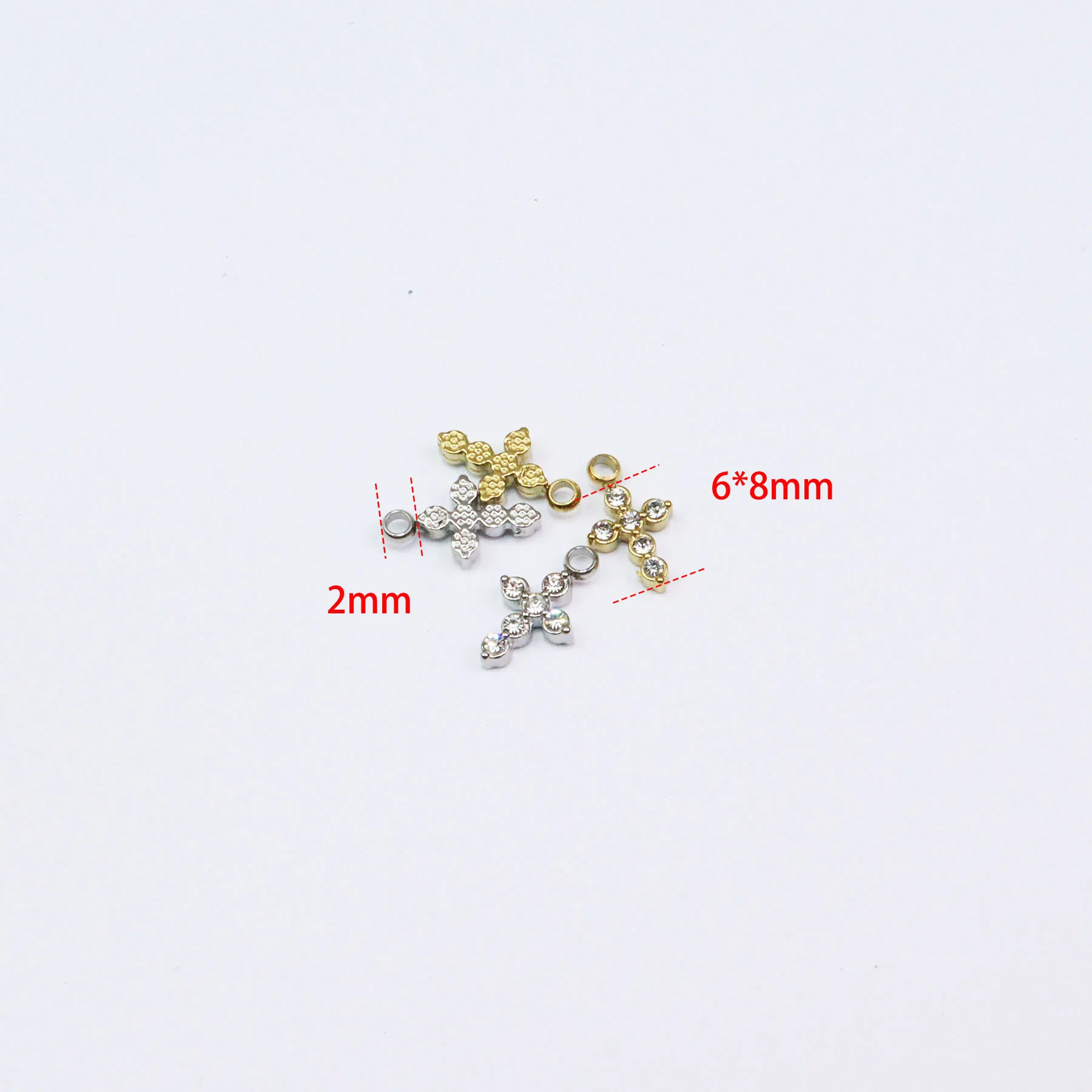 5pcs Wholesale Stainless Steel Rhinestone Mini Cross Charms Pendant Girl DIY Necklace Earrings Bracelets Vacuum Plate Unfading