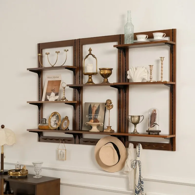 Medieval solid wood wall rack wall hanging adjustable laminate baffle module combination home display rack