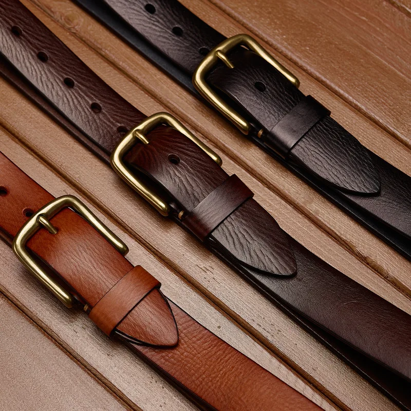 حزام من الجلد للرجال بطبقة علوية من البقرة، حزام عتيق غير رسمي، حزام جينز