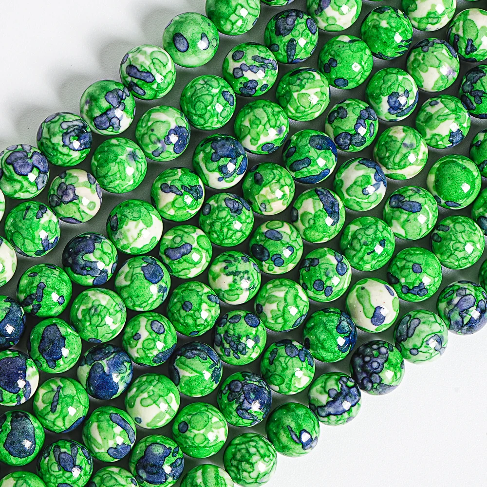 Green Colorful Rain Jaspers Round Beads Natural Loose Stone Beads For DIY Jewelry Making Bracelet Necklace 15'' 3/4/6/8/10/12mm