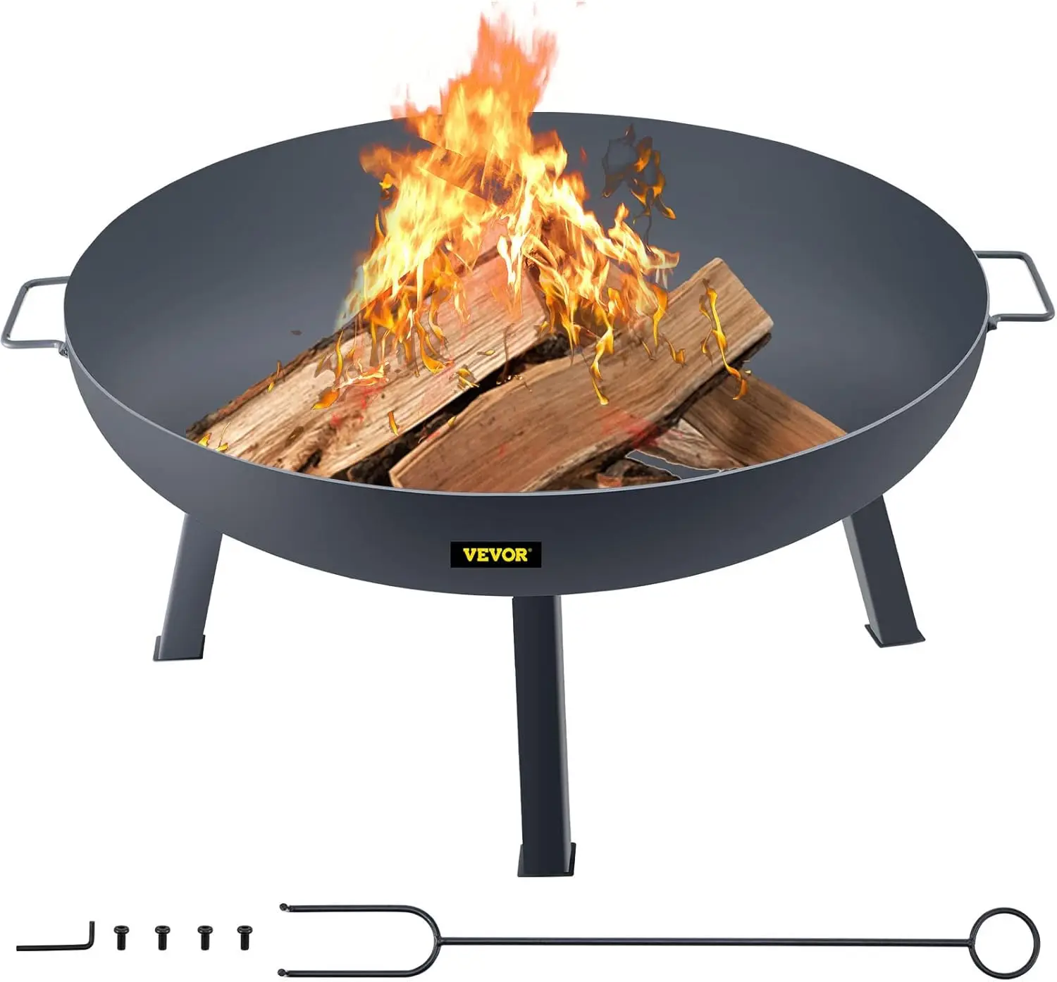 VEVOR Fire Pit Bowl, 34-Inch Diameter Round Carbon Steel Fire Bowl, Wood Burning for Outdoor Patios, Backyards & Camping Uses,