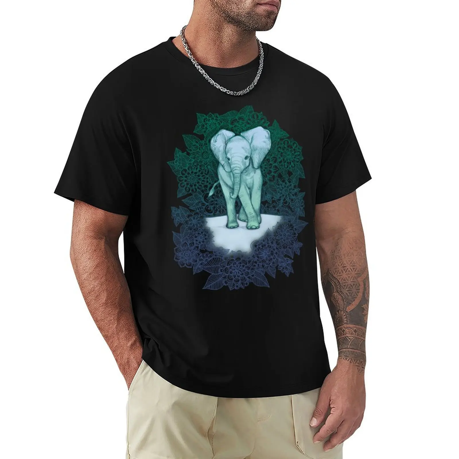 Emerald Elephant in the Lilac Evening T-Shirt Casual Trendy Short Sleeve T-Shirt