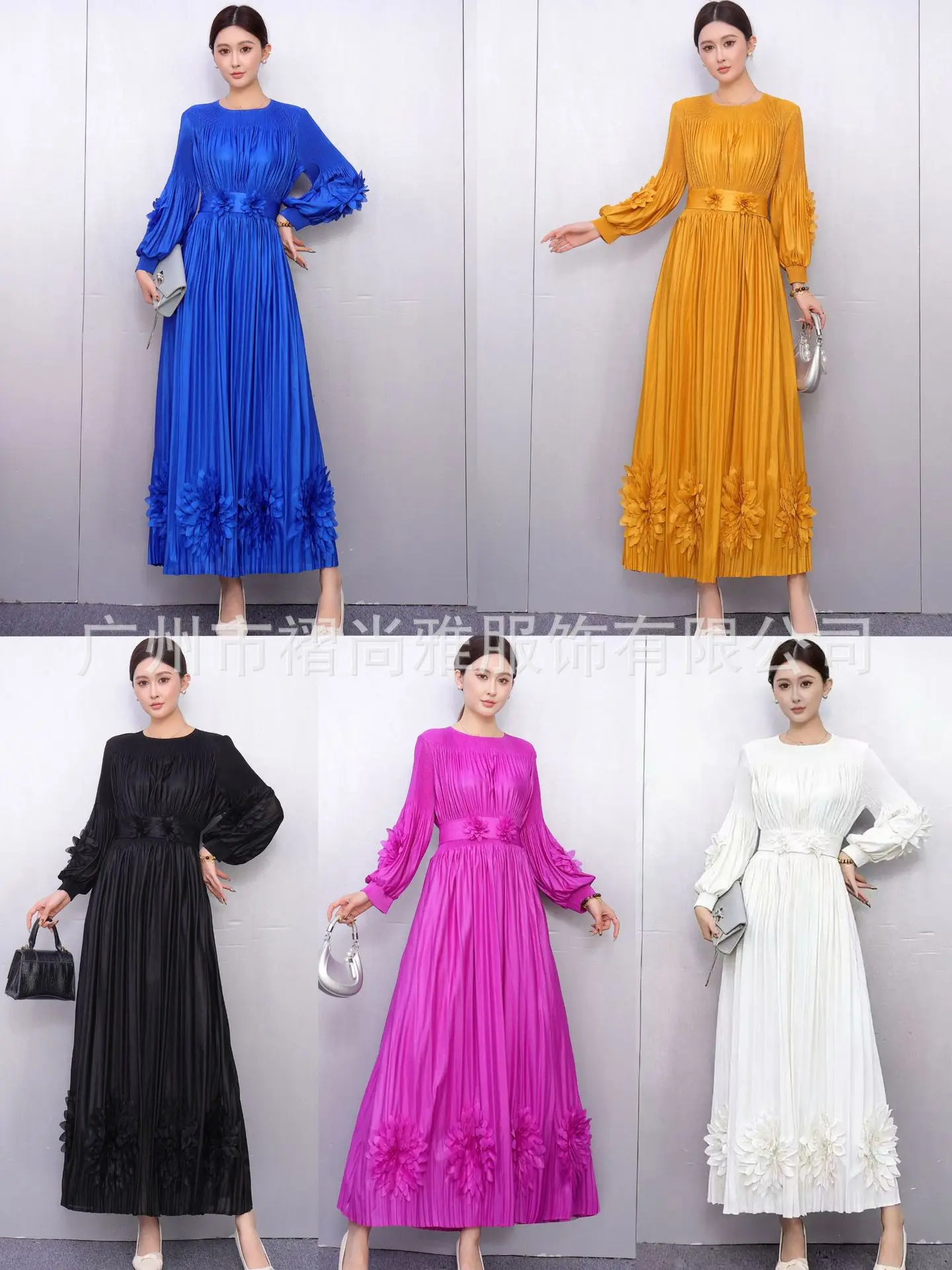 مياكي 2025 شتاء جديد فضفاض ثلاثي الأبعاد زهرة بلون فستان مطوي مزاجه تنورة طويلة أنيقة #6