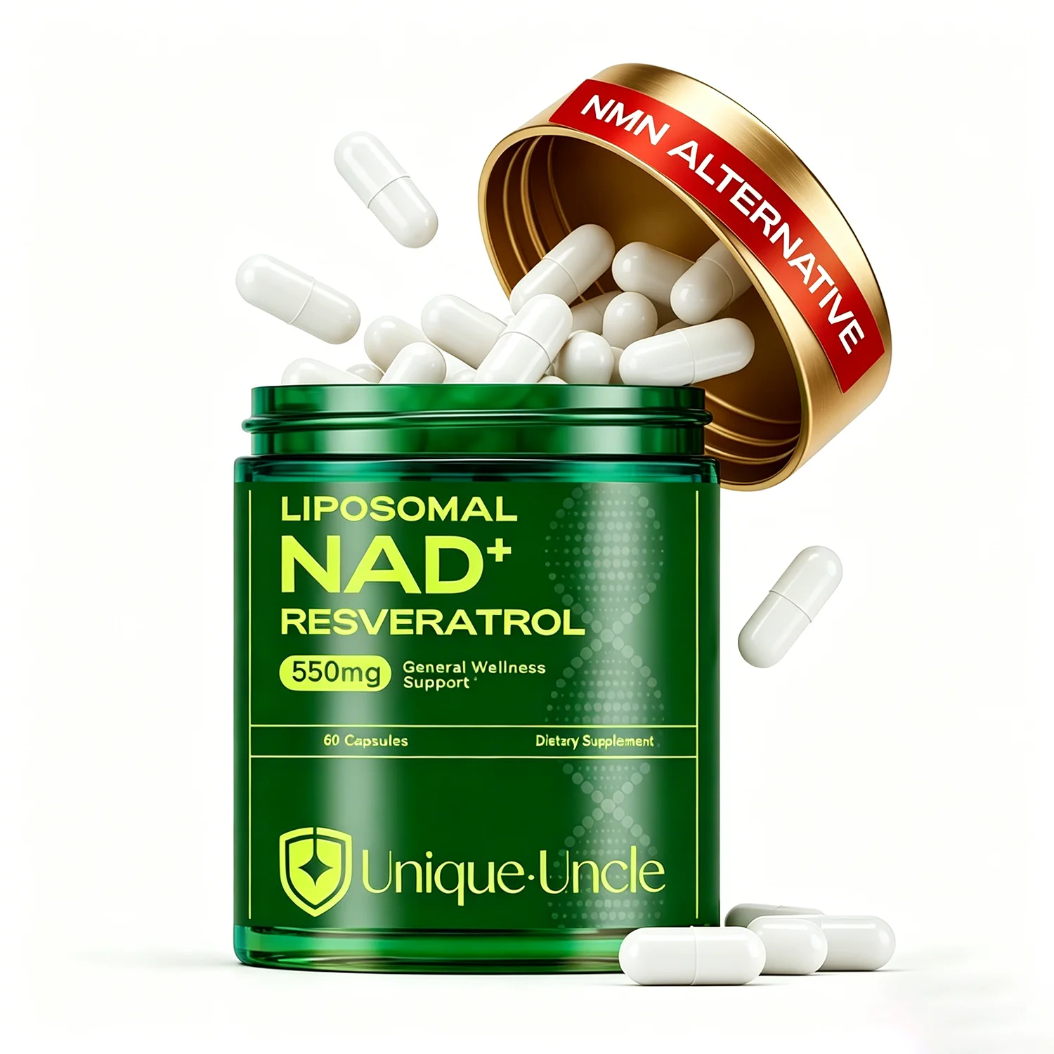 Liposomal NAD+ Supplement 550mg with Trans Resveratrol - Boost NAD+ Levels, Energy & Anti-Aging Support - Vegan, 60 Capsules