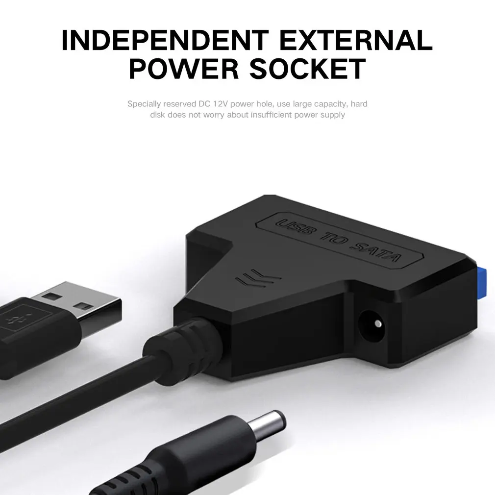 New Dual USB3.0 USB 2.0 to SATA 22Pin Adapter Cable 2.5 / 3.5 inch SSD HDD External Power Hard Disk Drive Converter Dropshipping