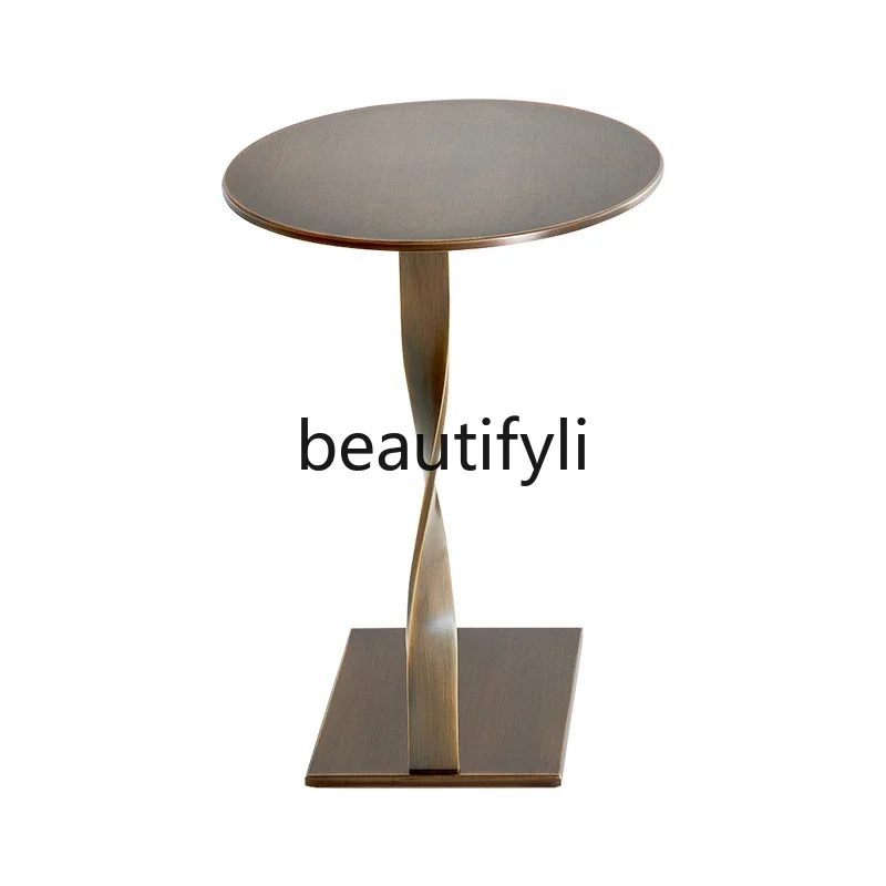 

Italian light luxury small apartment round table modern simple marble edge corner table