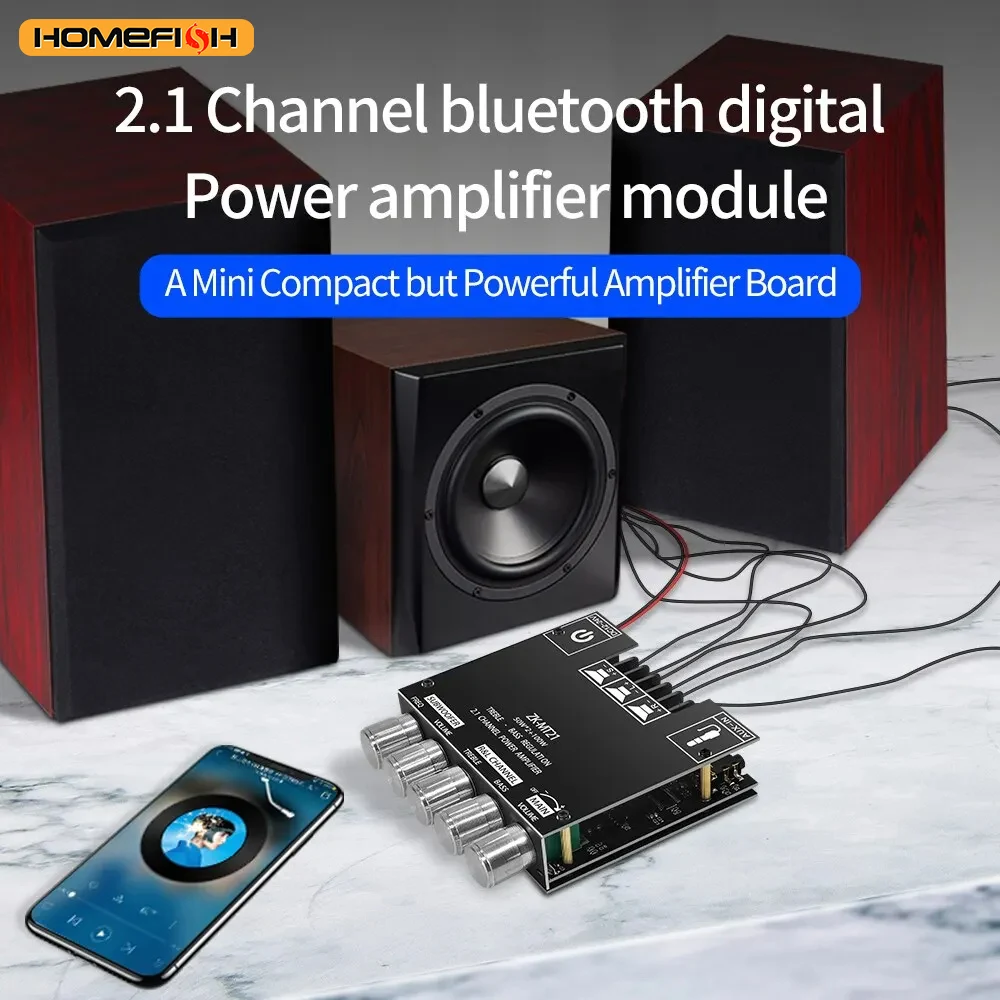 ZK-MT21 Channel Bluetooth 5.0 2.1 Subwoofer Amplifier Board 50W*2 +100W Power Audio Stereo Amplifier.