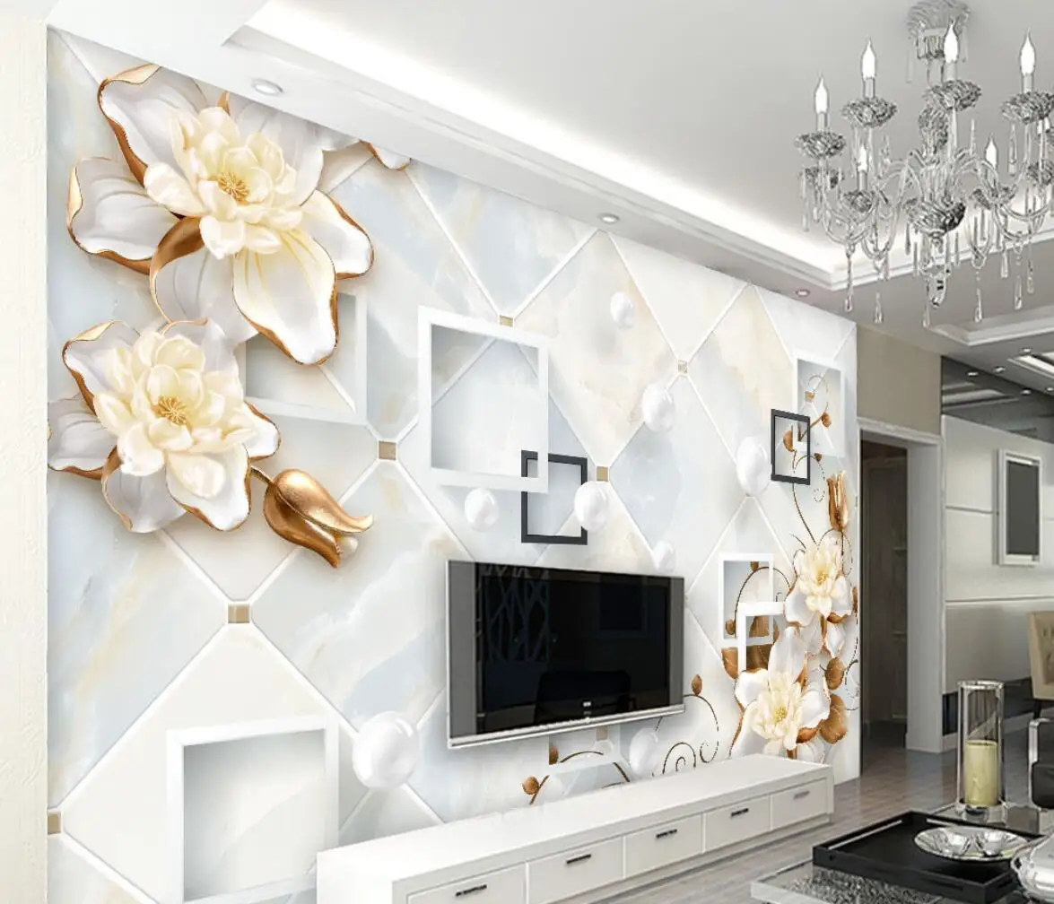 custom Marble Square Jewelry Flowers  Photo Wallpaper for Wall Painting Living Room Sofa Bedroom TV Background Mural Wall Paper