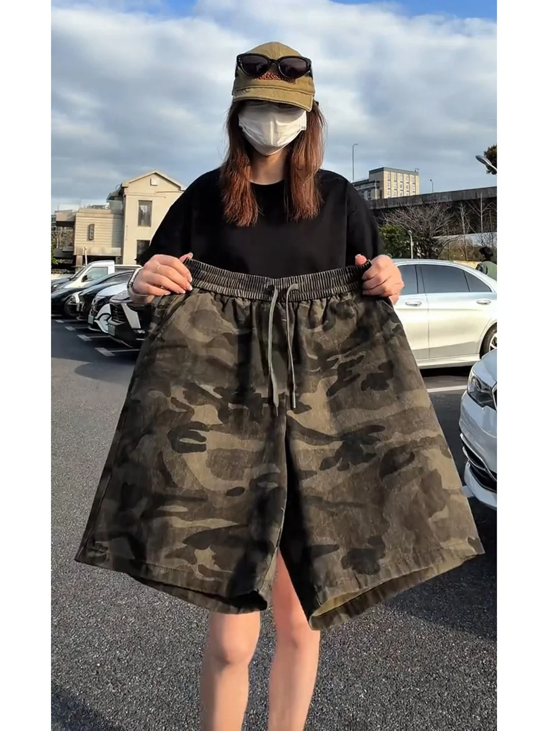 American Style Camouflage Green Men's Shorts Summer Sports Workwear Loose Casual Straight Leg Five-Quarter Pants Vintage