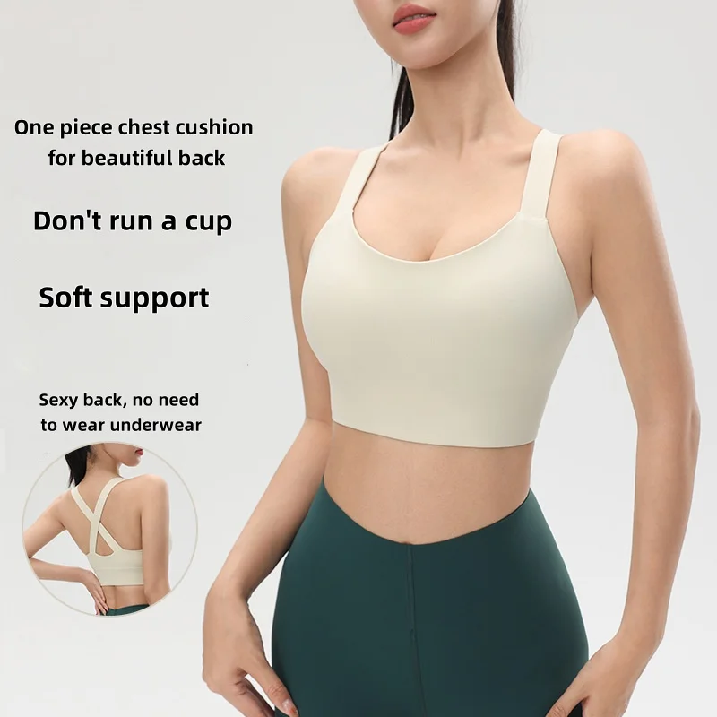 Sport-BH mit festen Cups, eng anliegender, schlankmachender Fitness-BH mit kreuzförmigem Rückendesign, Yoga-BH für Frauen