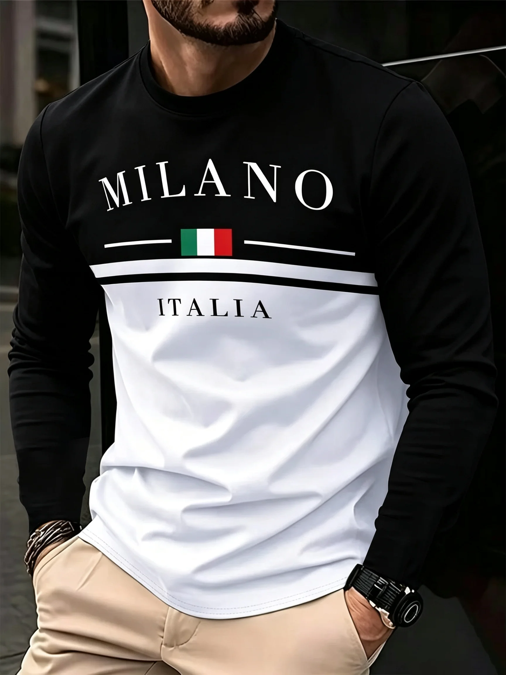 Mens Fashion Top - Men's Long Sleeve T-Shirt MILANO ITALIA