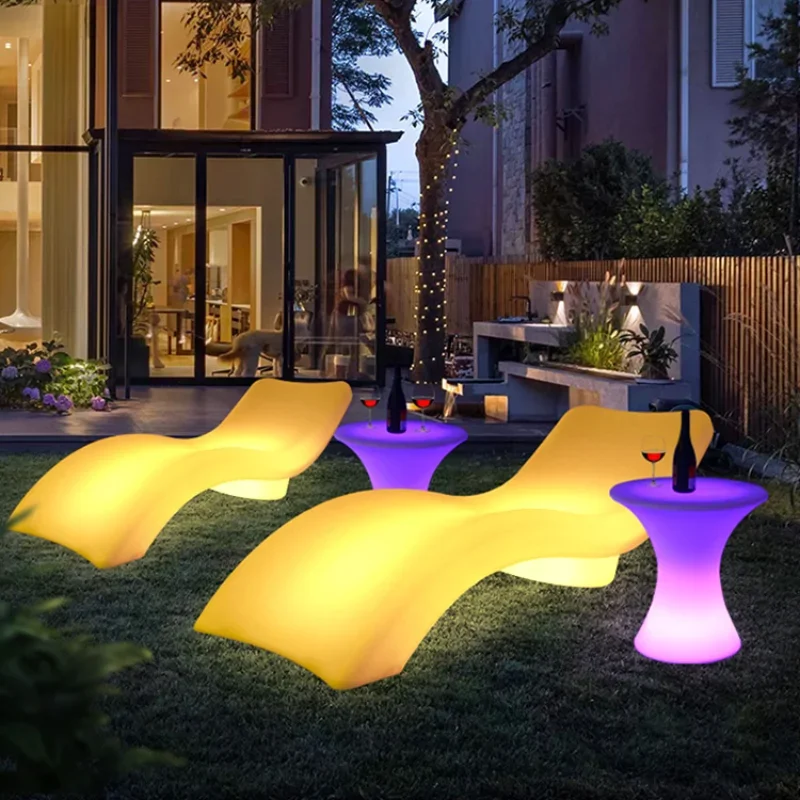 LED Luminous Lounge Chair Outdoor Pool Sofa Courtyard Hot Spring Single Beach Chair Waterproof Rest Chair