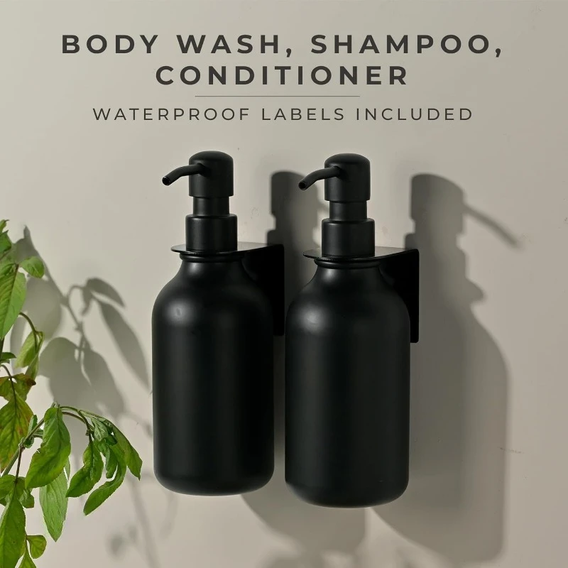 Shampoo and Conditioner Dispenser - Shower Soap Dispenser Wall Mounted - 16.9 fl oz Set of 3 Black Plastic Bottles Black Pump