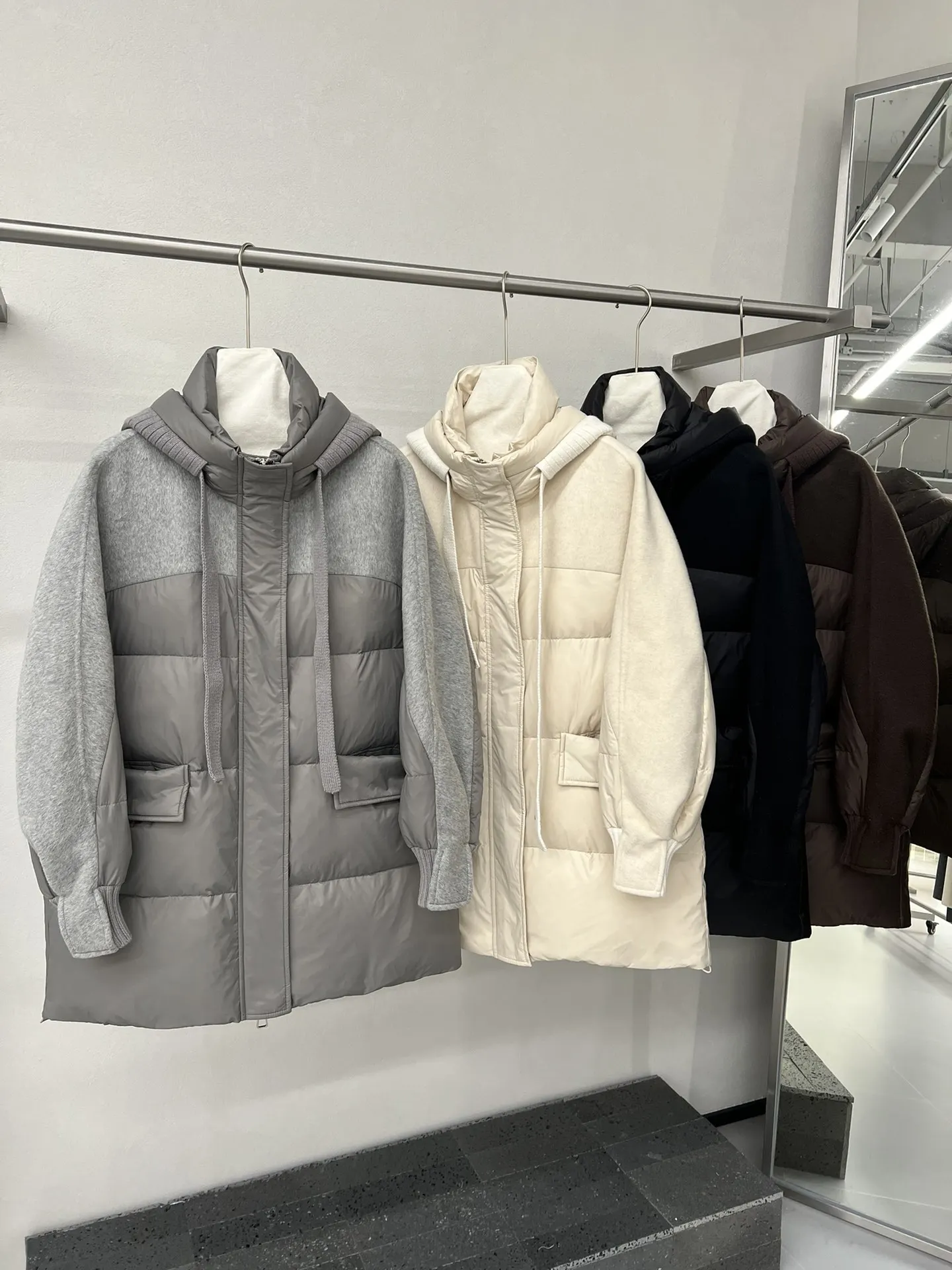 Autumn And Winter New White Duck Down Filled Double-Faced Cashmere And Wool Splicing Short Down Jacket