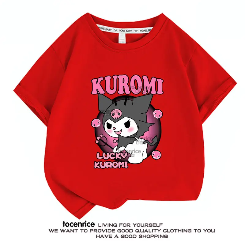 Kawaii Anime Kuromi Short Sleeve Cute Cartoon Cotton T-Shirt Fashion Children Loose Tops Summer Children Clothes Gifts for Kids