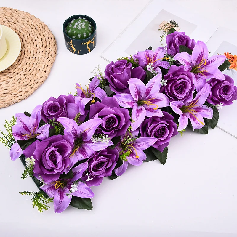 Künstliche Blumenreihe, luxuriöse weiße rote Rose für Hochzeit, Tischdekoration, Blumen, Hintergrund, Wandbögen, Dekor, Party, Bühne, Blumen – Detail 9