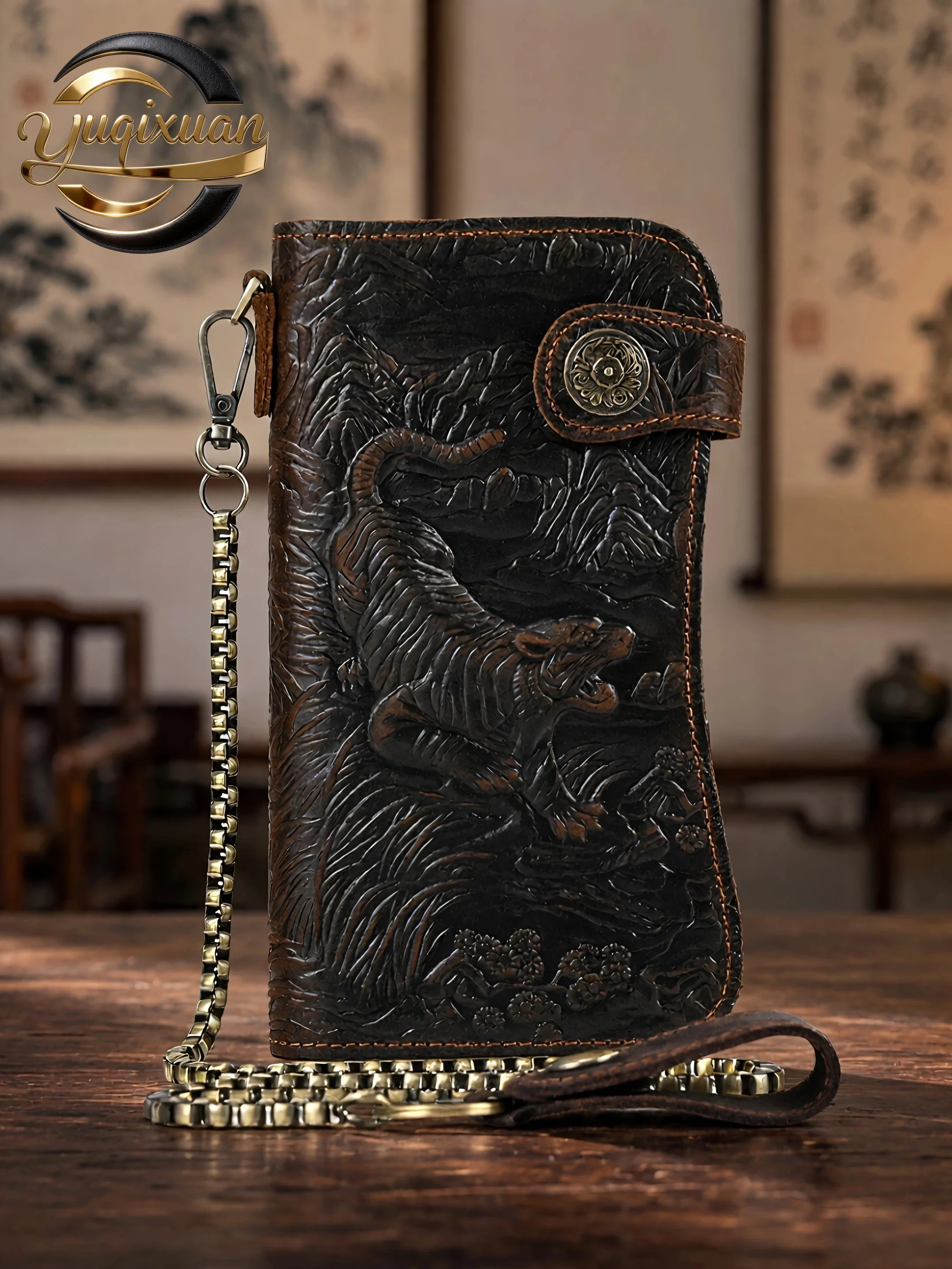 yuqixuan-new-long-genuine-leather-wallet-mad-skin-press-dragon-pattern-iron-chain-anti-theft-wallet-anti-magnetic-busin