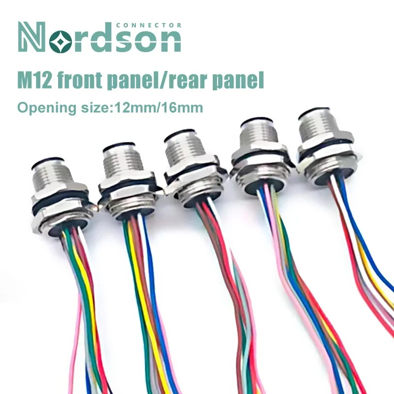 M12 IP68 Waterproof 4 5 8 12 Pin Cable Connector Male Female Aviation Socket with 20CM Wire Open 12mm/16mm Panel Mount Sockets