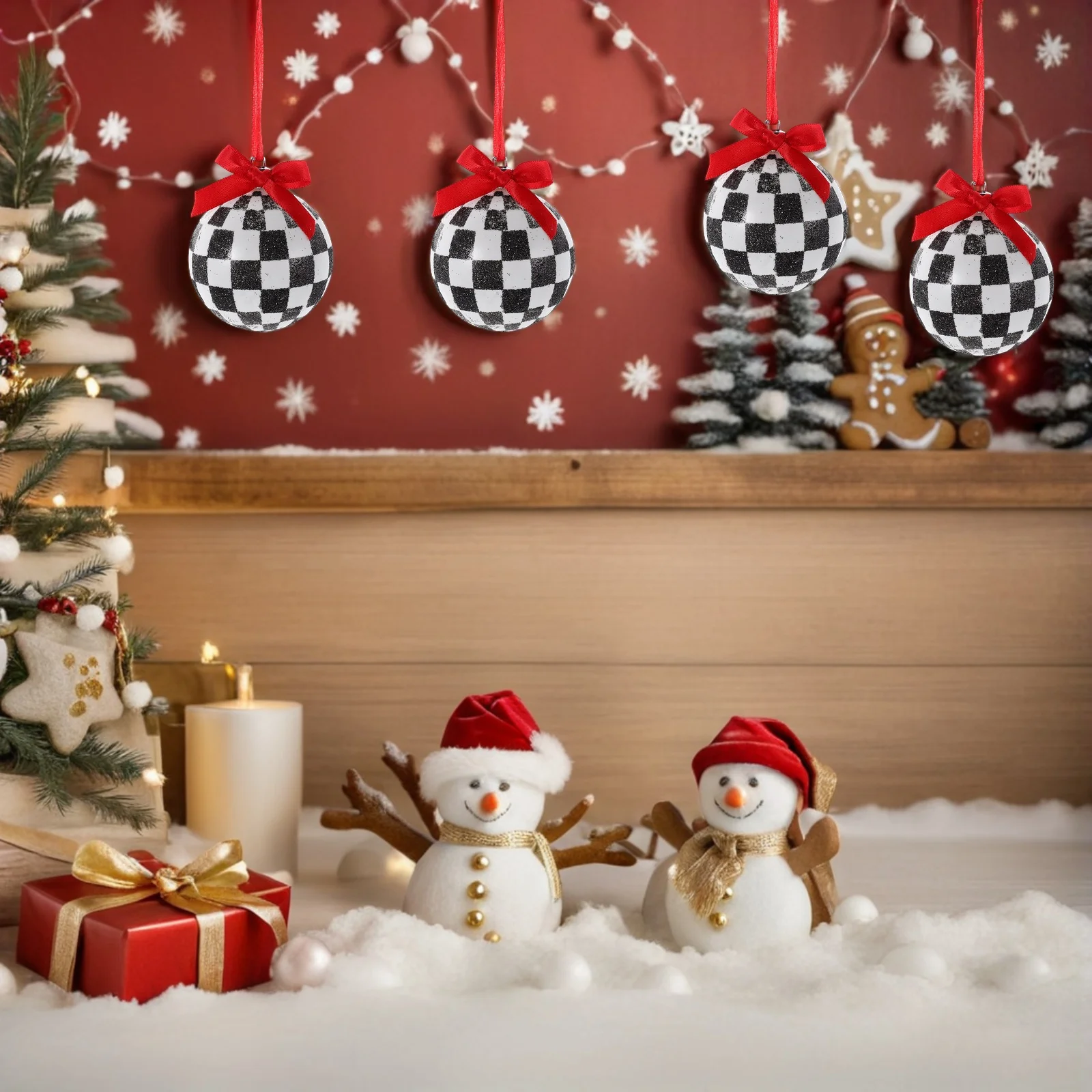 

12Pcs Decorative Christmas Balls 6Cm Glossy Checkered Baubles for Xmas Tree Holiday Party Wedding Hanging Decorations Set