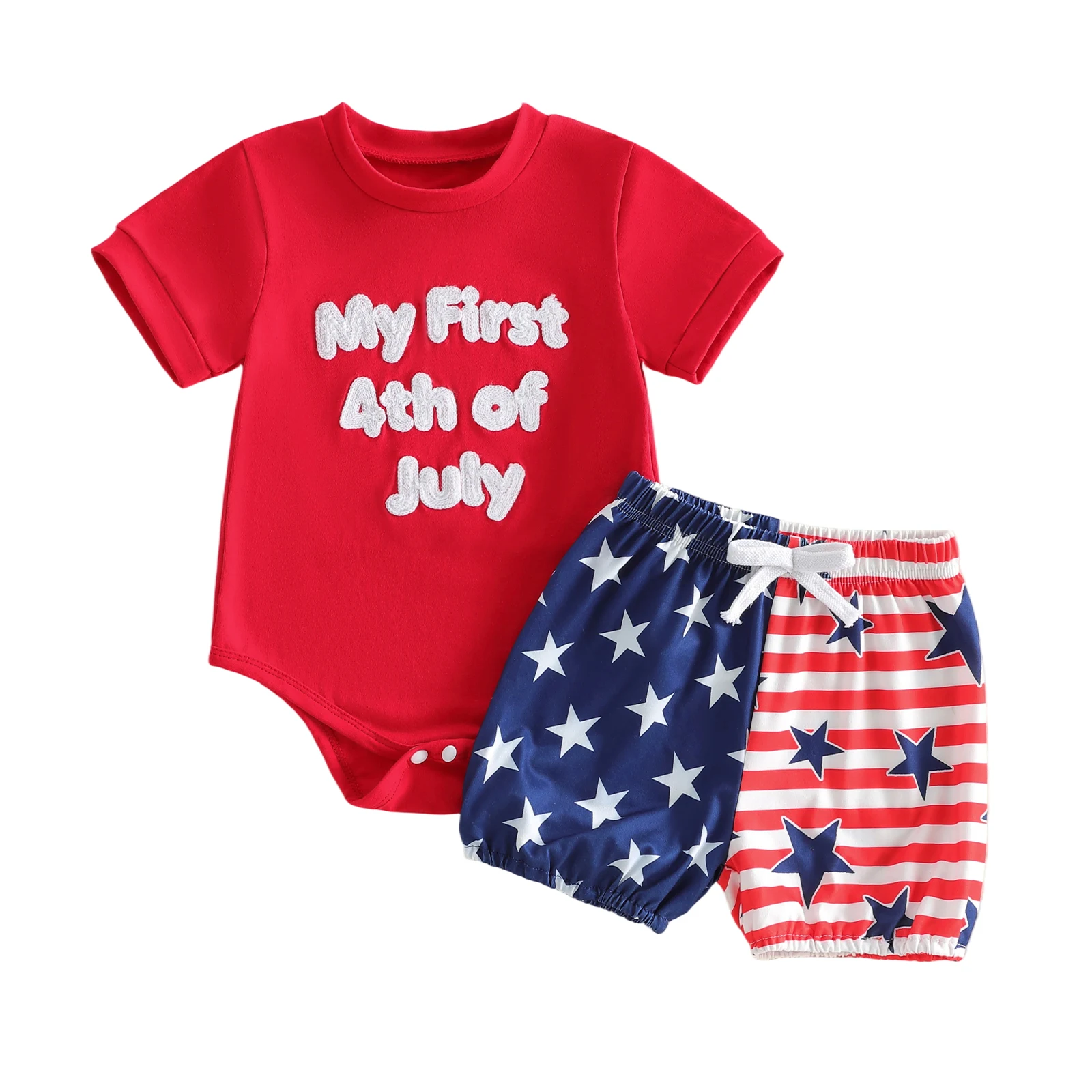 My First 4th of July Baby Outfit 1T Infant Short Sleeve Bodysuit Star Striped Shorts 2Pcs Toddler Independence Day Clothes Set