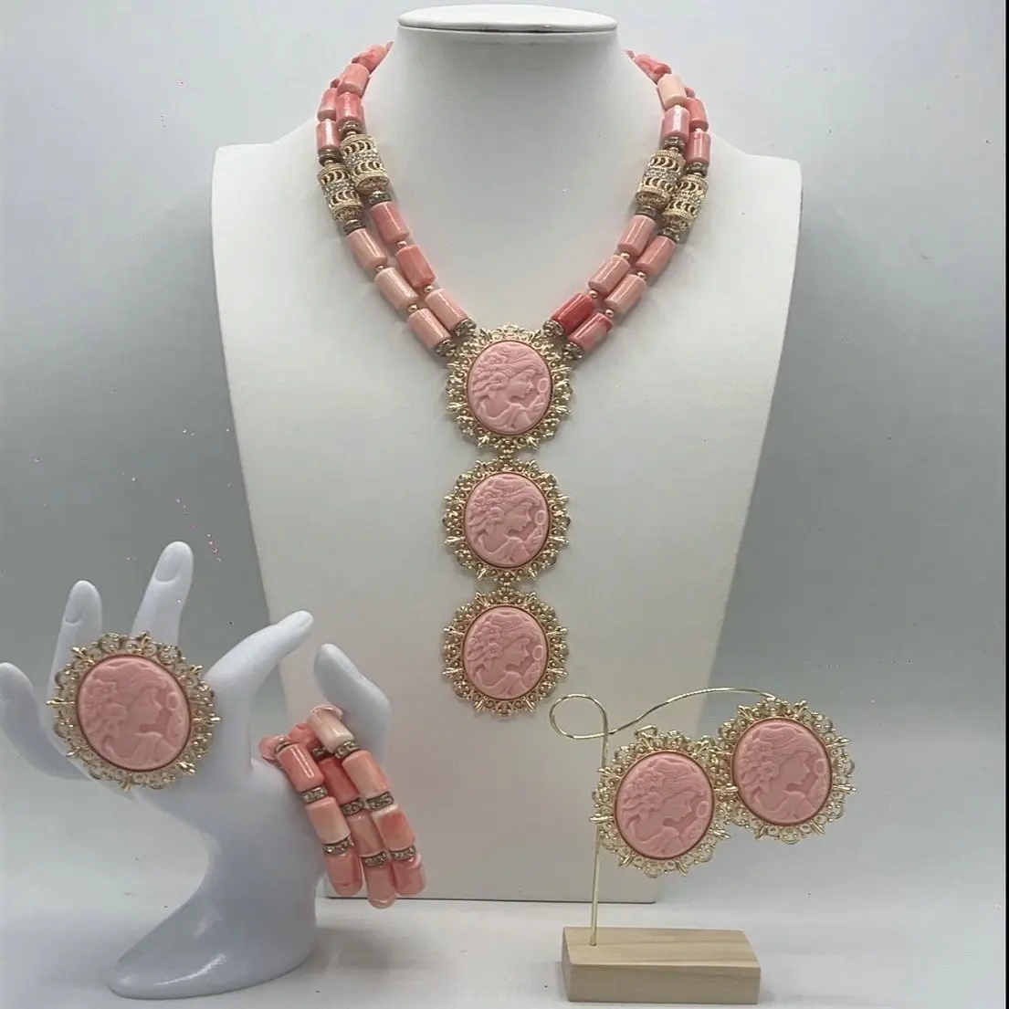 Coral Beads Jewelry Set Nigerian Wedding Bridal Gold Plated African Jewelry for Black Women