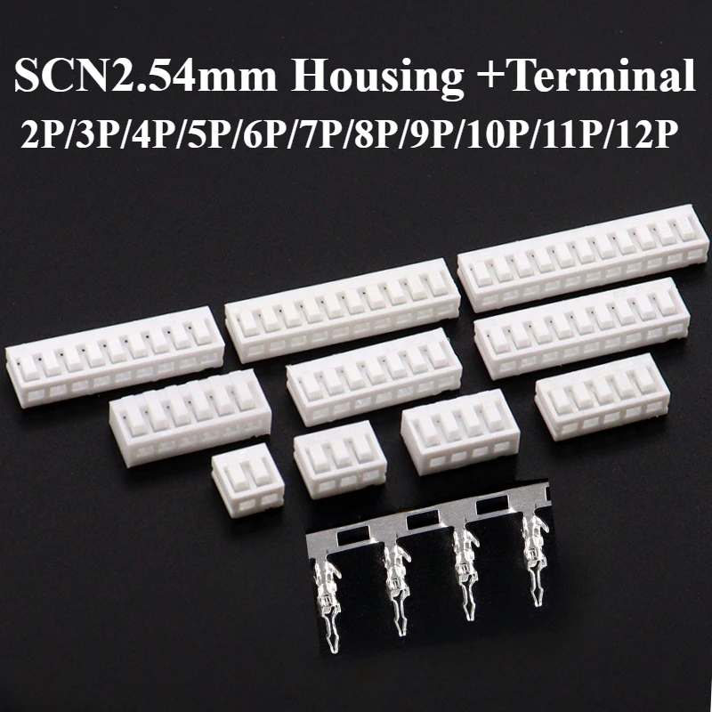 500Pcs/lot SCN2.54mm Housing 2P/3P/4P/5P/6P/7P/8P/9P/10P/11P/12P Socket Crimp Terminal Straight Insert Adapter Connector