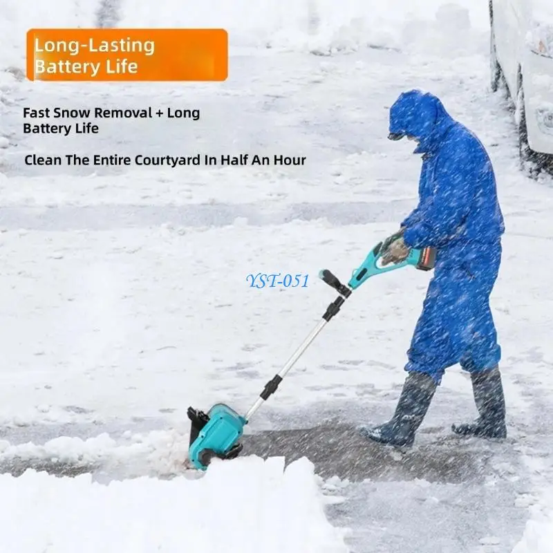 E15A Cordless Snow Shovel, Brushless Battery Snow Blower with Batteries & Chargers, Length 113-130cm Adjustable, for