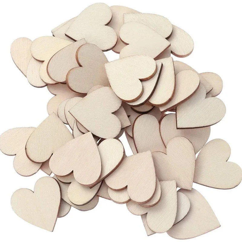 

100pcs 1cm Wooden Hearts for Crafts, Unfinished Blank Heart Cutout Slices Ornaments Door Hanger Decor for Valentines'Day