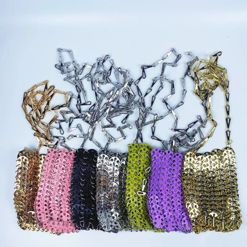 Hot Sell  Metal Sequins Chain Crossbody Bag Luxury Design Women's Multiple Colors Hand Woven Luxury Wedding Party Clutch Bag