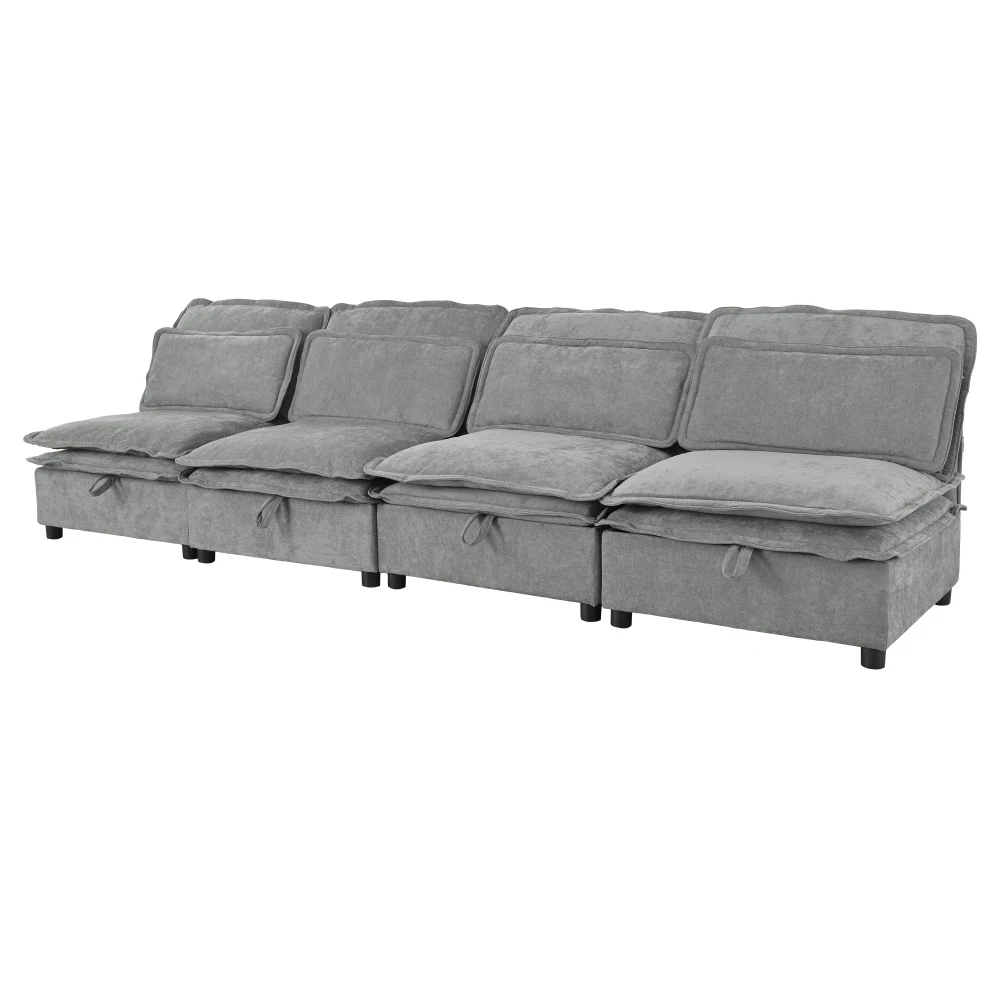 Double-Layer Cushion Modular Sofa, Freely Combinable, 4-Seater with Storage Function, Perfect for Living Rooms, and Apartments