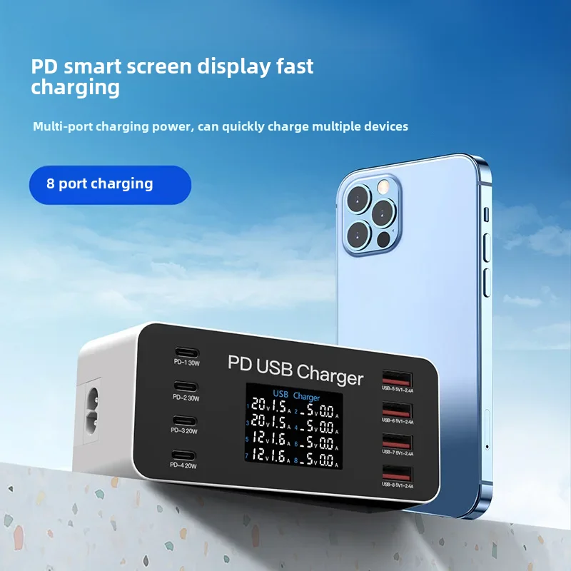 

A9 65W8-Port UsB PD Charger 4UsB-A+4UsB-C PD Fa:t Charging Dezktop ChargingStation EU Plug Us Plug with 1.2M Long Ac cable
