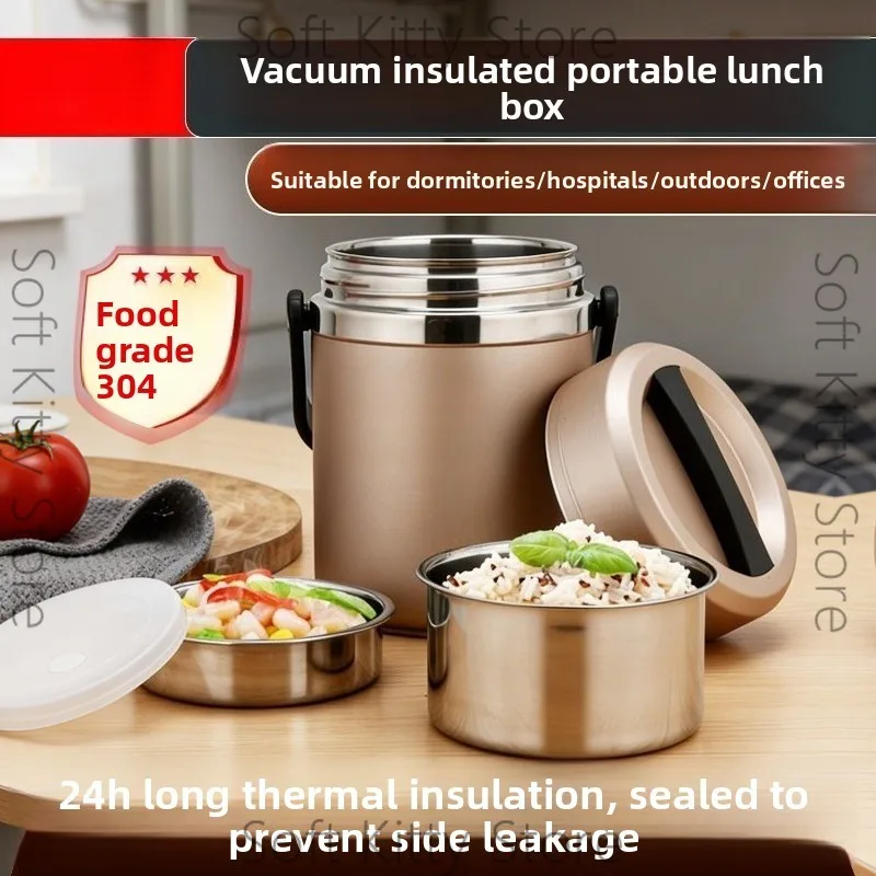 6 Hours Thermal Vacuum Lunch Box 304 Stainless Steel Insulated Worker Adult Food Container Large Picnic Student Bento Box Set