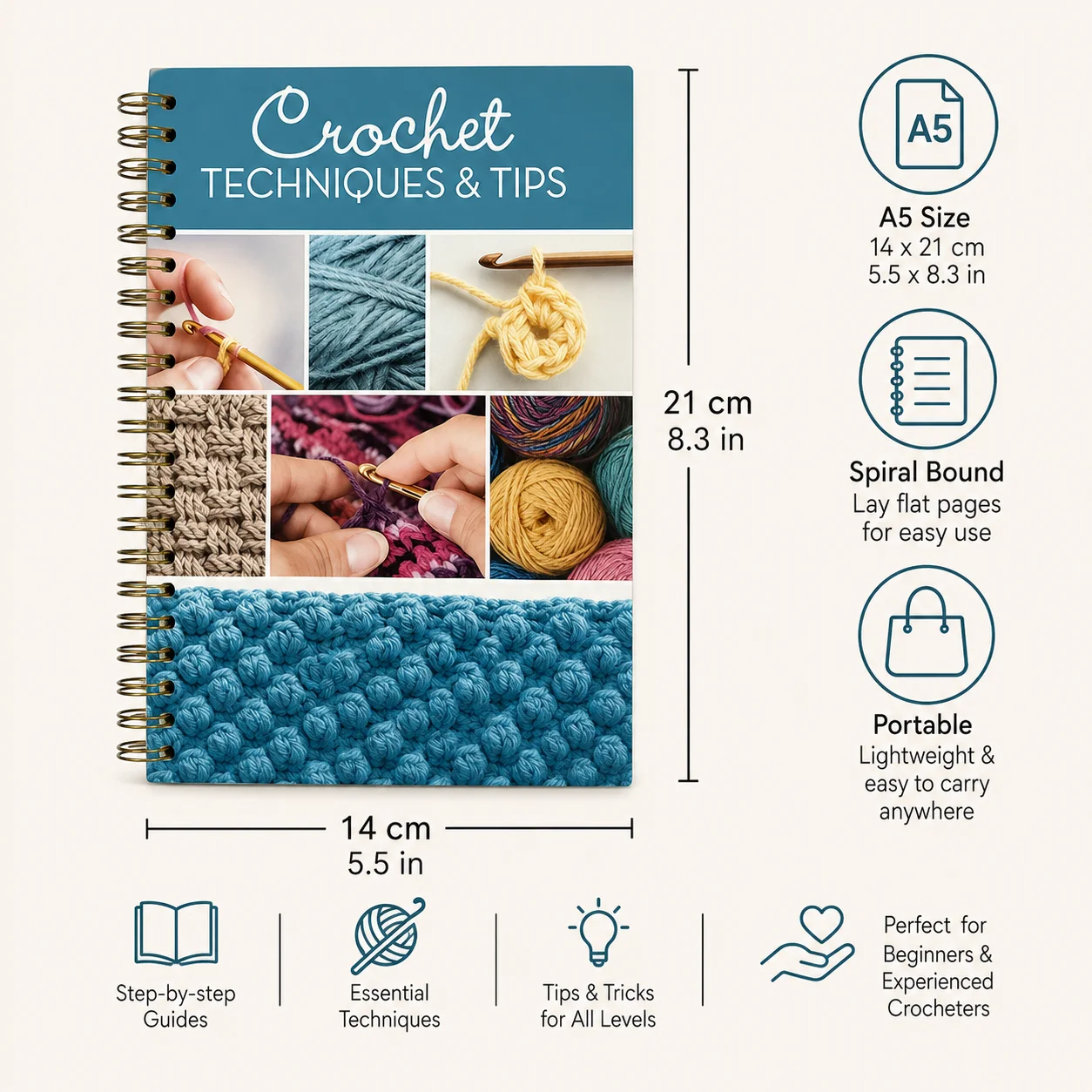 Crochet Techniques and Tips A5 Spiral Notebook Crochet Guide Journal for Beginners Stitch Notes Craft Project Gift