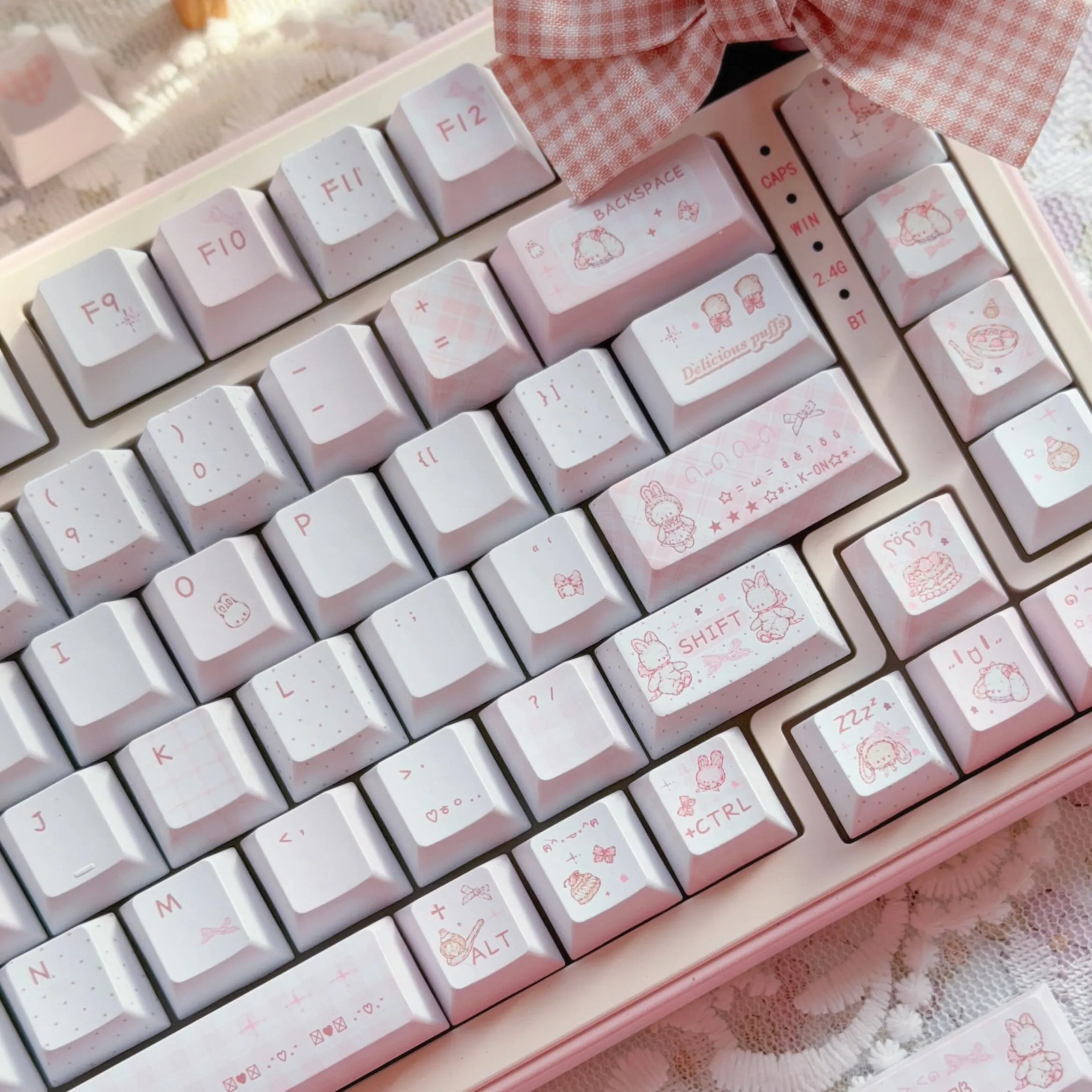Cute “Rabbit Bear Story” Keycaps Ins Style PBT Cherry Profile Double-Shot 130-Key Set for MX Switch Gaming Mechanical Keyboards