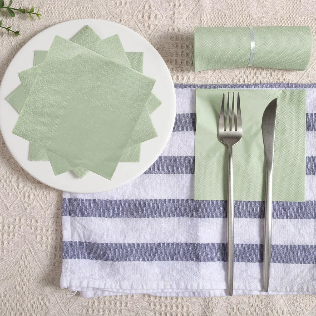 Sage Green Paper Cocktail Napkins Disposable 3 Ply  Wedding Soft for Birthday Dinner Party Bridal Shower