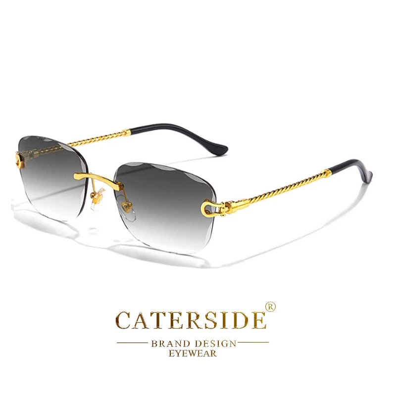 CATERSIDE Retro Mode Sonnenbrille für Damen und Herren Markendesigner Randlose Verlaufsgläser Sonnenbrillen mit Schneidegläsern Damen-Brillen – Detail 14