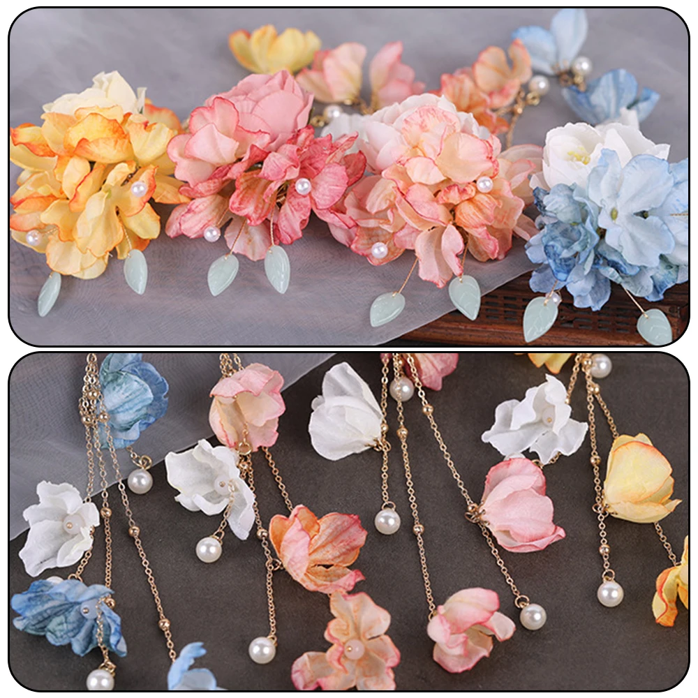 Simulation Flower Hair Decor Side Clips with Beads Chinese Japanese Headdress Metal Hairgrip Hair Accessories Gradient Color d88