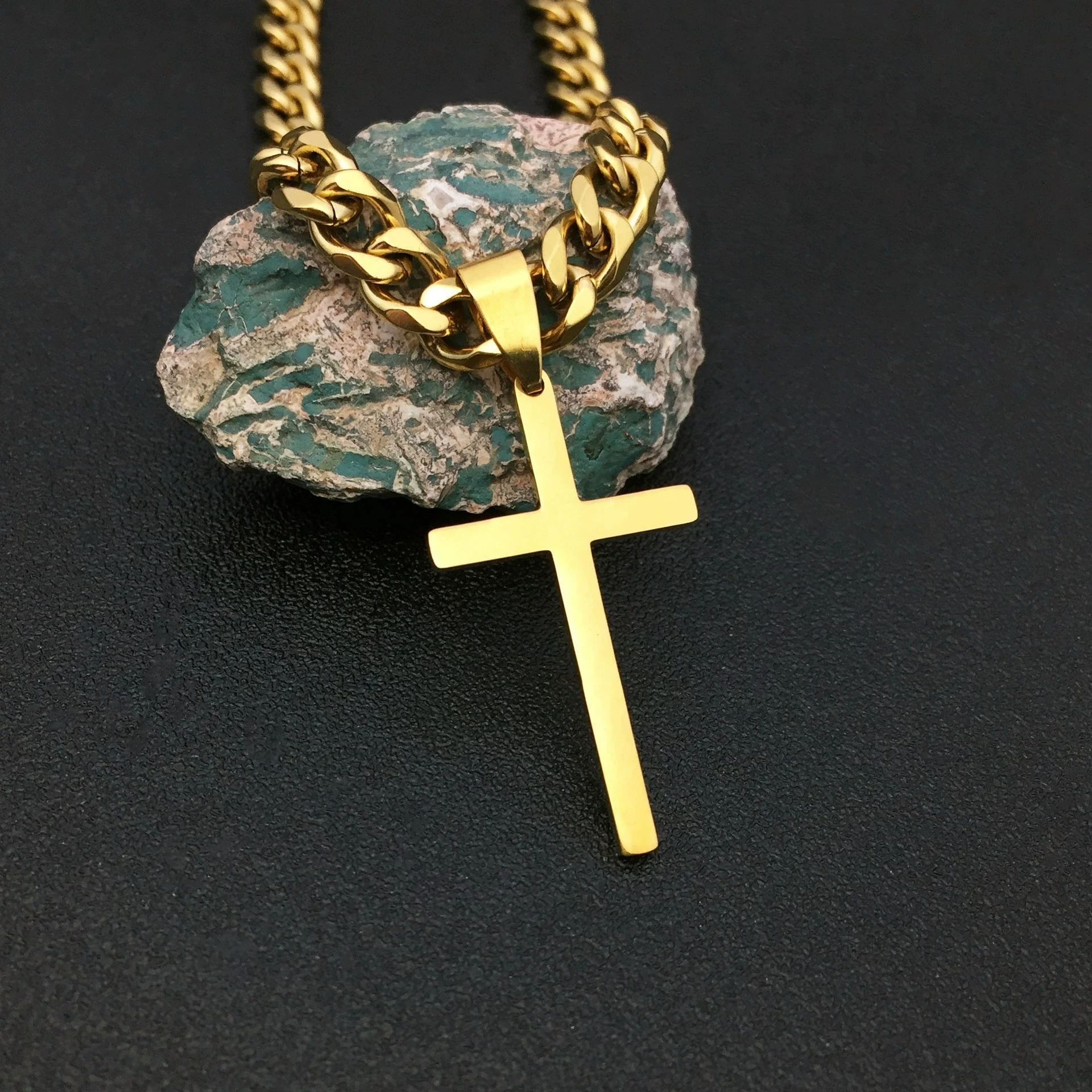 Simple glossy titanium steel pendant cross neutral cool hip hop Cuban chain personalized pendant necklace for sweet girl