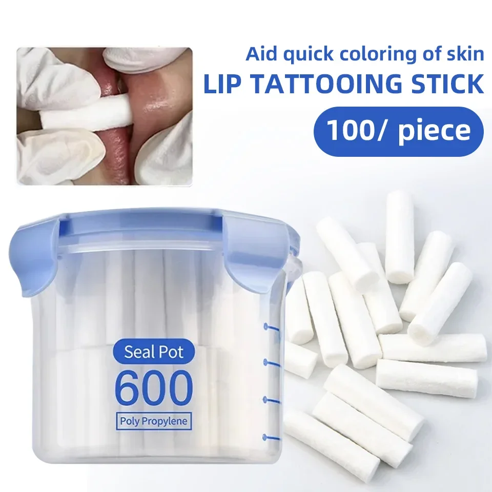 100PCS/box Disposable Lip Tattoo Skin Stretching Cotton Stick With Box Semi-Permanent Makeup Lip Embroidery Blush Recovery Tools