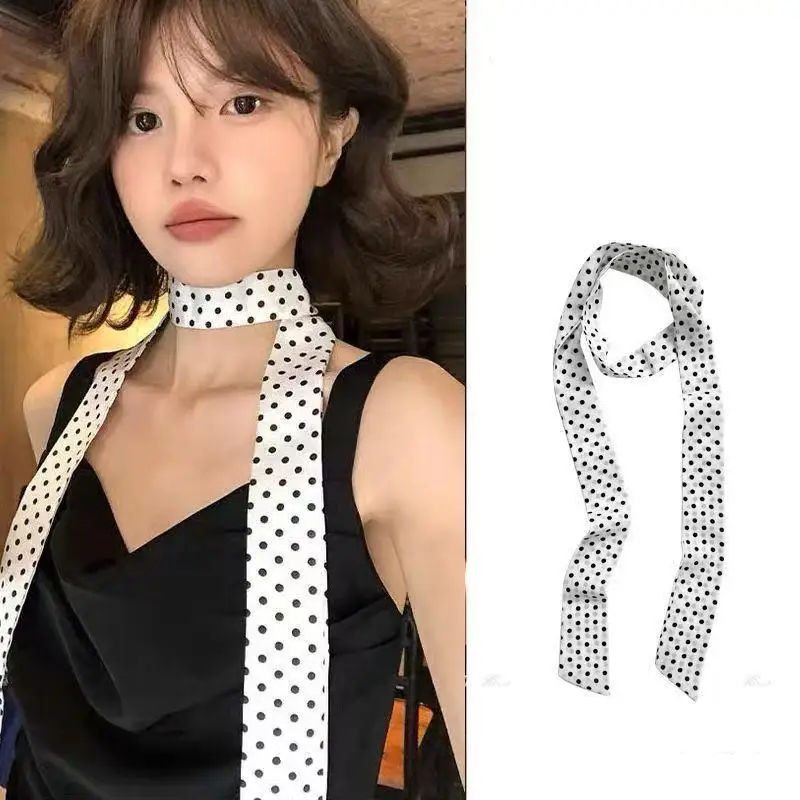 Seidenschal für Damen, Kopfbedeckung mit Polka-Dot-Muster, vielseitiges Haarband für urbanen Chic und Business-Outfits – Detail 3