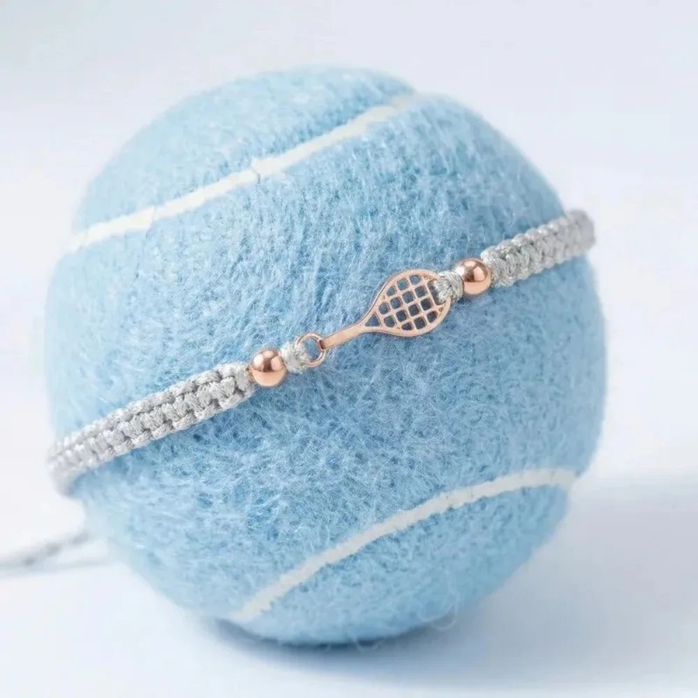 Adjustable Rope Chain Tennis Racket Bracelet Lightweight Design Copper Material Racket Charm Bracelet Vintage Style Handwoven