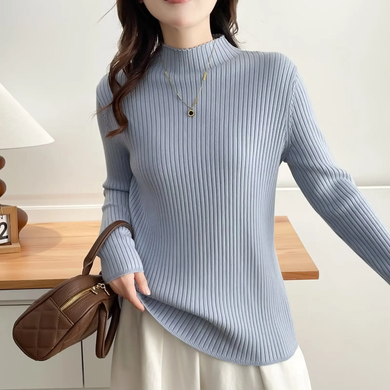 

Fashion Plus Size Woman Clothing Sweaters 2025 Autumn Winter Simple Basic Style Solid Color Mock Neck Thickened Knitted Jerseys