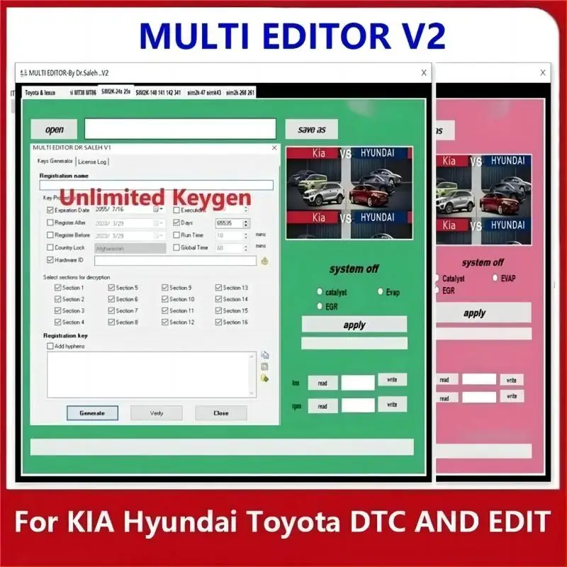 2023 Hot sell MULTI EDITOR V2 With Unlimited Keygen DTCREMOVER for KIA Hyundai/Toyota DTC AND EDIT SUPPORT SIM2K14X 24X