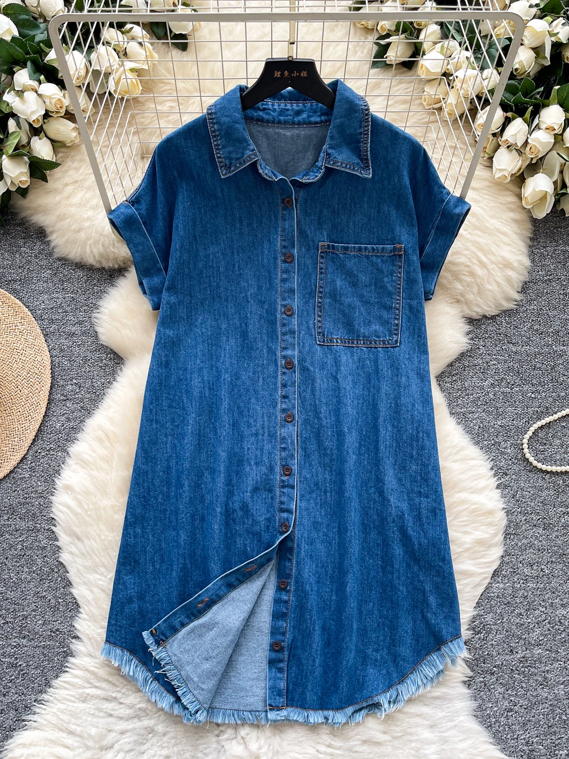 Casual Loose ort Sve Denim Dr Women's Summer Slimming Straight Leg Pants High Waist A-Line Skirt Korean Sle Commute