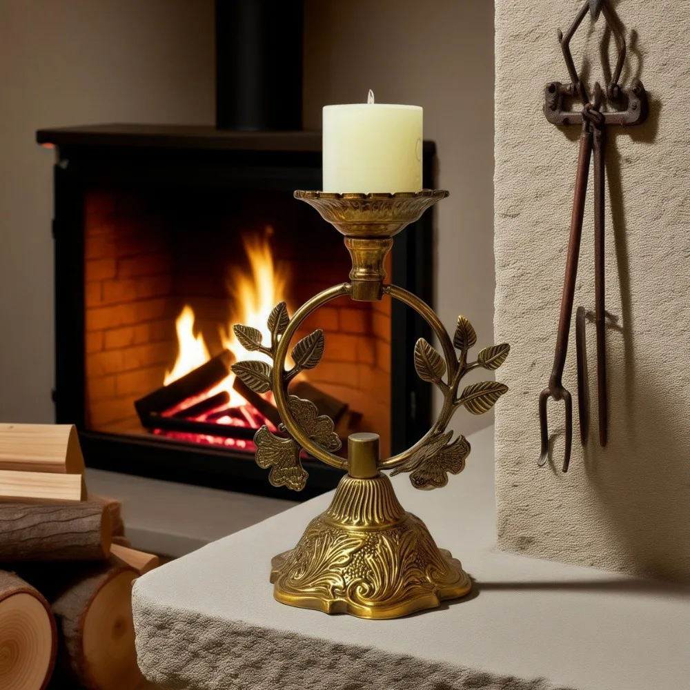 European Style Golden Metal Candlestick Holder Leaf Wreath Design Candle Holder Dining Room Party Home Atmosphere Decor